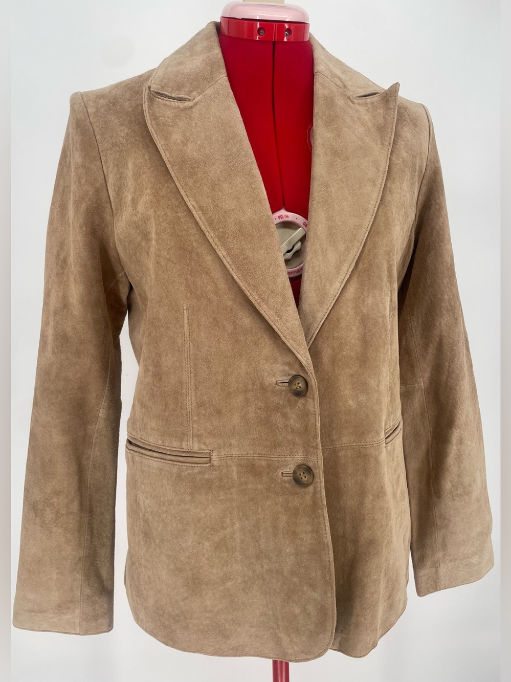 Kate Hill Tan Genuine Leather Suede Blazer Jacket Lined Interior Front Pockets
